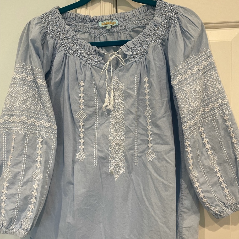 Samson cotton light blue embroidered top